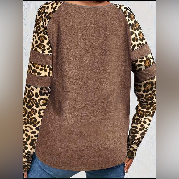 661 ❤️ 1X Plus Size Women's Leopard Print Raglan Sleeve Top Shirt - Picture 2 of 7